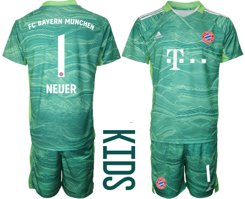 Youth 2021-2022 Club Bayern Munich green goalkeeper #1 Soccer Jersey->youth soccer jersey->Youth Jersey